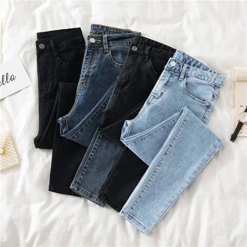 Calça Jeans Feminina Cintura Alta Slim Skinny Preta Stretch Lápis