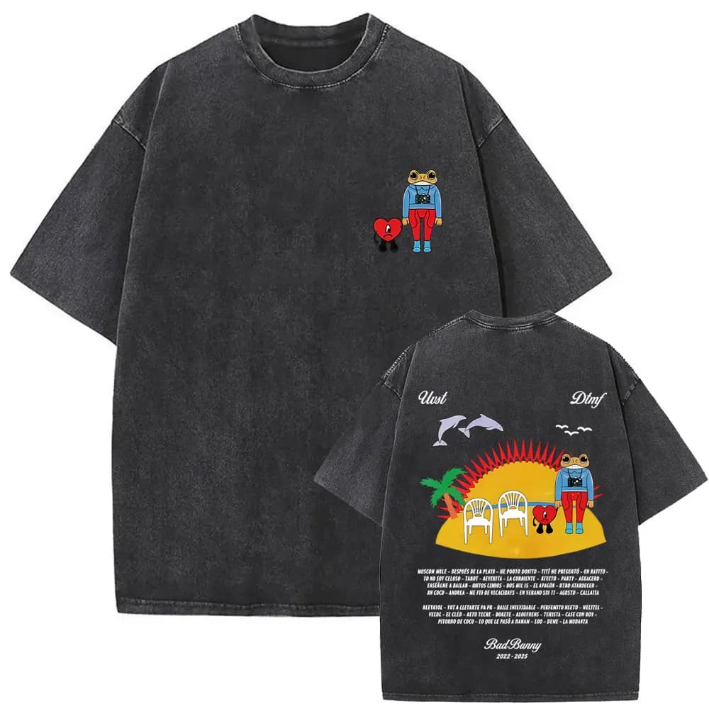 Washed Vintage Bad Bunny T-shirt Un Verano Sin Ti T-shirts Debi Tirar Mas Fotos DTMF T Shirts Men Hip Hop Oversized Tee Shirt