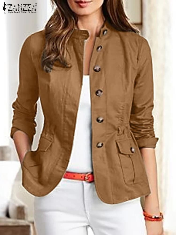 ZANZEA giacca donna autunnale slim fit a maniche lunghe, cappotto vintage casual streetwear