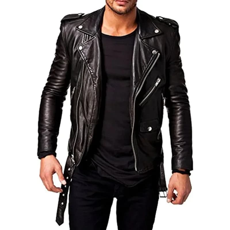 Men's Imitation Lambskin Leather Jacket Winter Vintage Motorcycle Biker