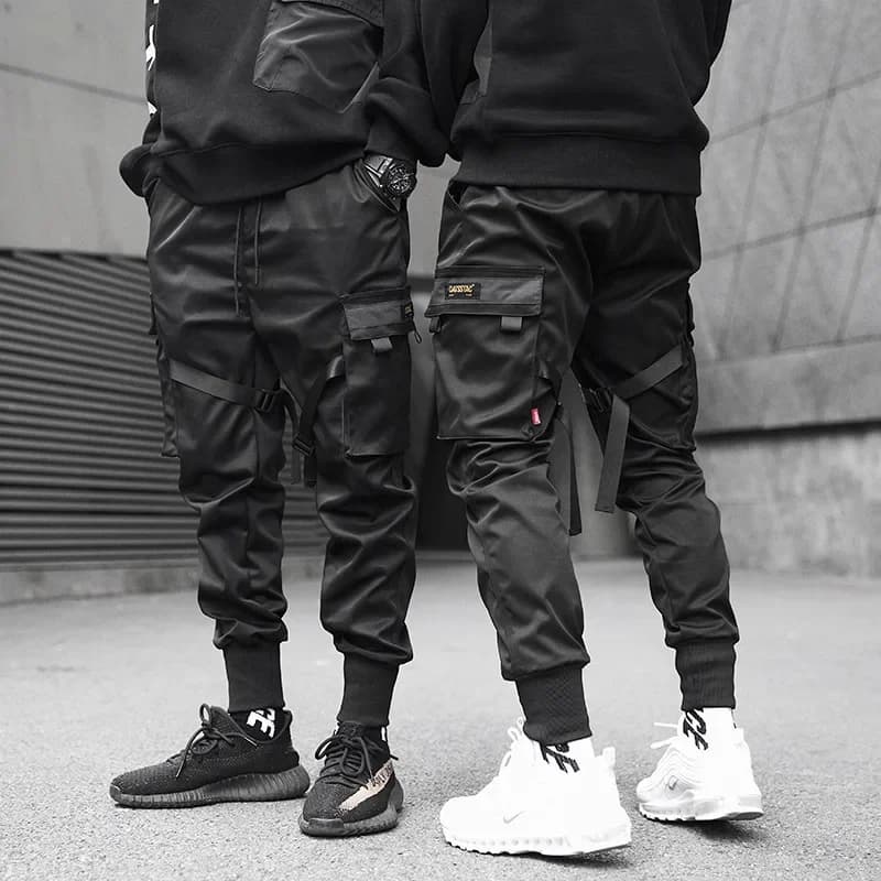 Klassische Streetwear Hip-Hop Jogger Herren Cargo-Hose mit Bändern, Taschen, taktische Sweatpants KZ99