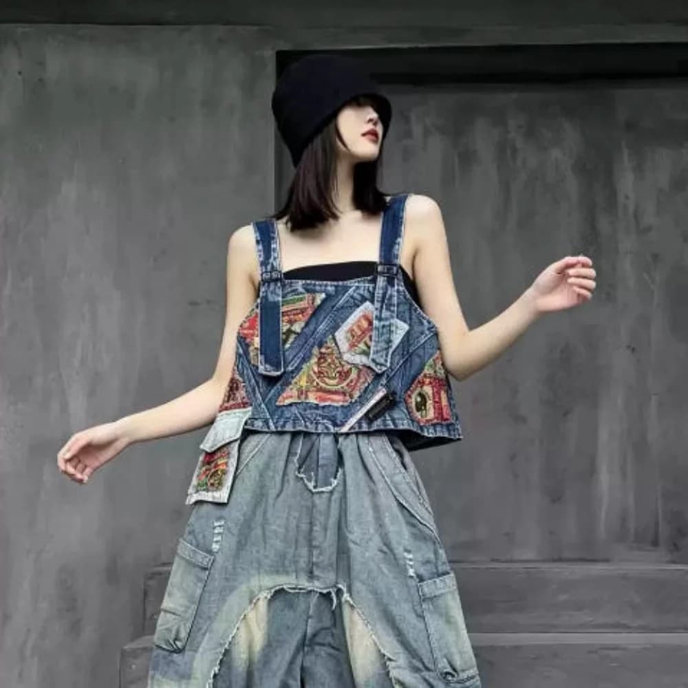 Trendy Cool Loose Fashion Vest Women 2026 Summer Distressed Thin Denim Vest LX5562