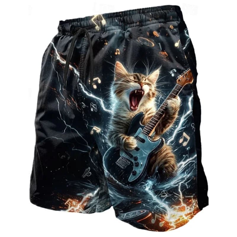 Pantaloncini da Spiaggia Uomo Gatto Musica Squalo 3D Stampa Estivi Casual