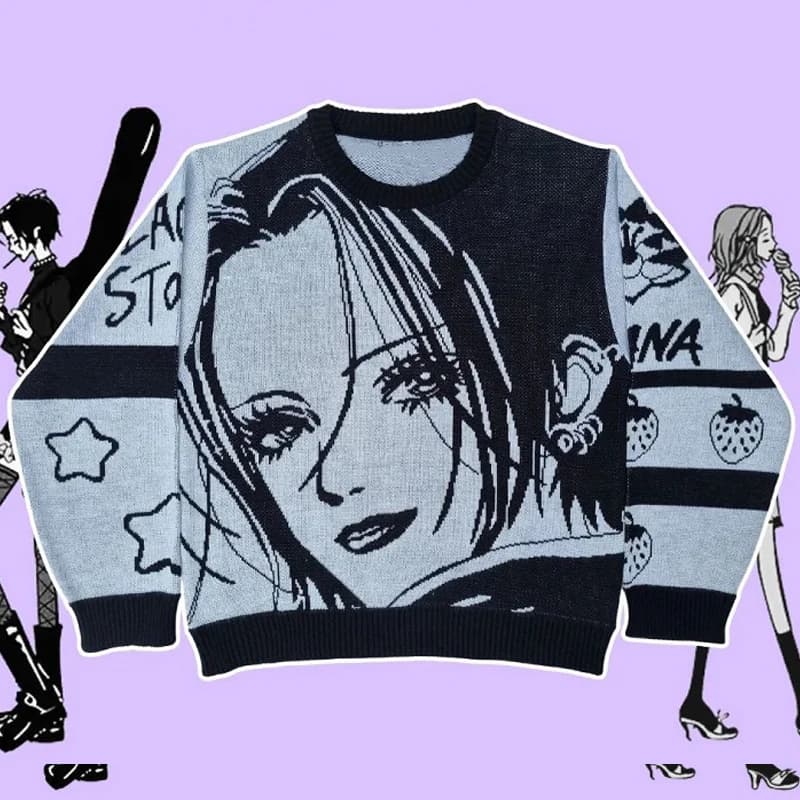 Y2K Cartoon Girl Pattern Pullover Sweater for Women, American Street Style Autumn Winter Top