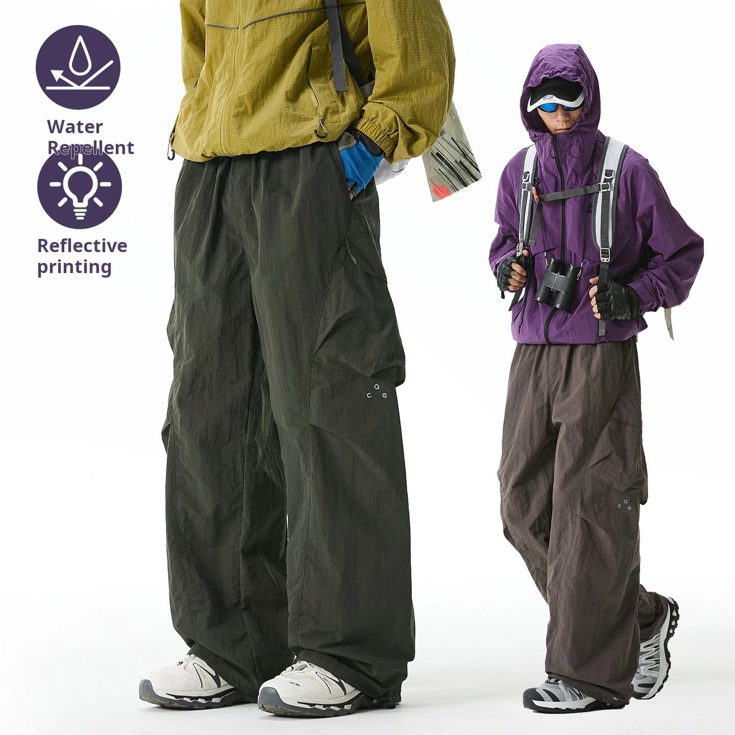 2025 Men's Water-Resistant Cargo Pants J-Cut Design Parachute Style Oversized Utility Trousers Streetwear Straight Leg