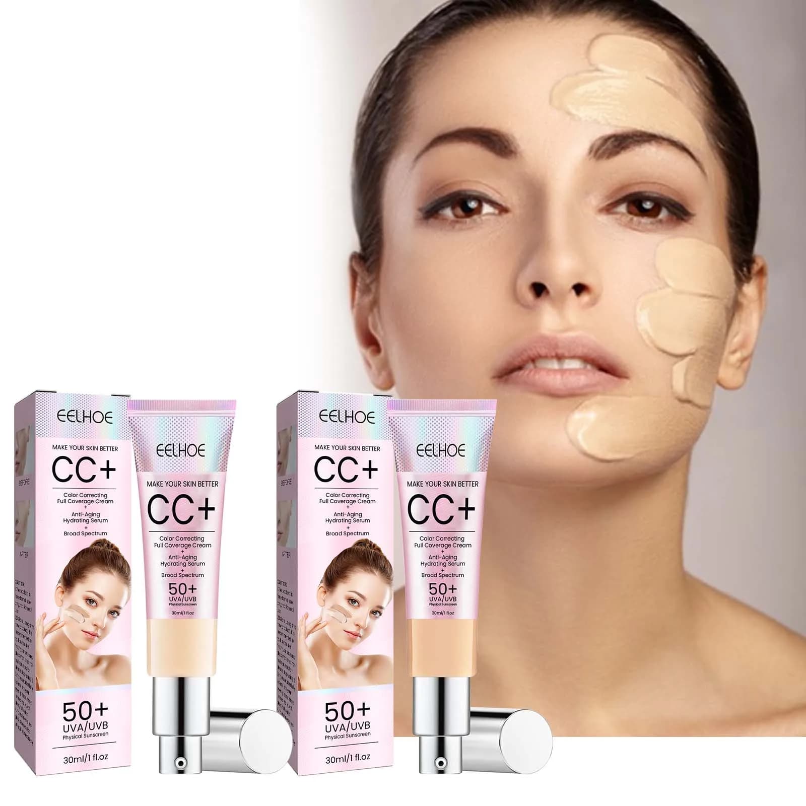 Fond de teint CC Cream SPF 50, 1/2/3 buc, waterproof, hydratant, anti-cernes longue tenue et matifiant
