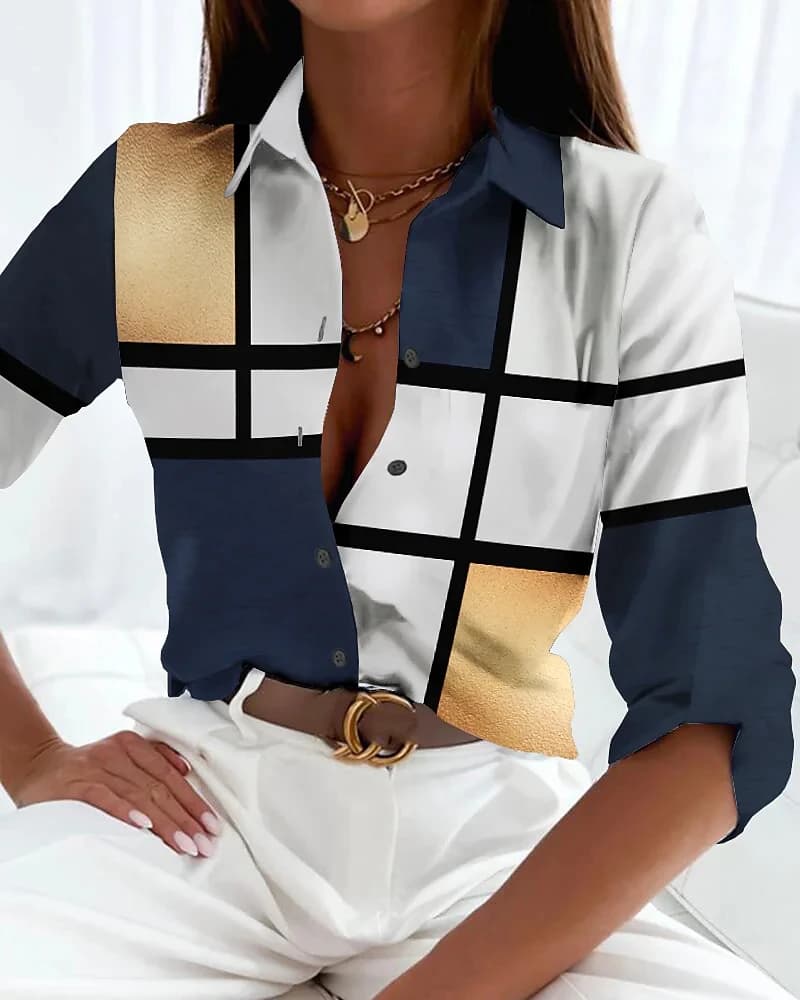 Camisa feminina solta elegante, manga longa, blusa casual de fim de semana com toque sofisticado