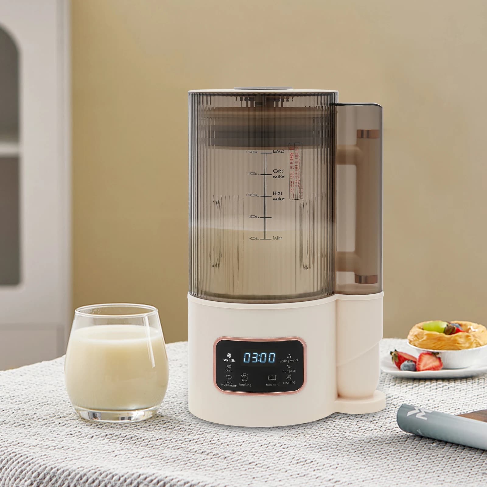 Máquina de leite de soja premium, alto desempenho, design moderno em branco e transparente