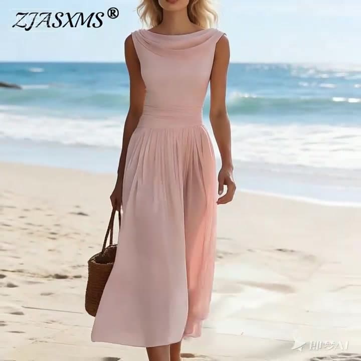 Spring Elegant Loose Layered Chiffon Maxi Dress Women Sleeveless Asymmetrical Flowy Long Dress Summer Beach Party Dress Vestidos