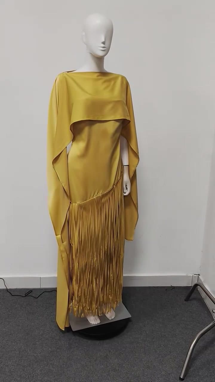 TWOTWINSTYLE Solid Spliced Tassels Temperament Dress for Women Strapless Sleeveless Patchwork Shawl Elegant Dresses Female New