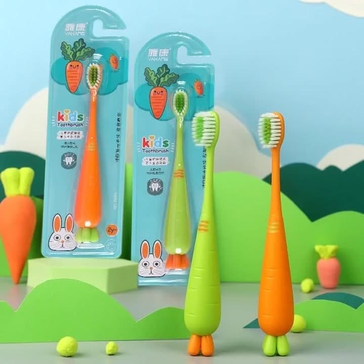 Carrot Toothbrush Children 360 Floss Ultra Soft Toothbrush Baby Training Theeth Cleaner Dental Brush for 2-12years Old Cute Kids