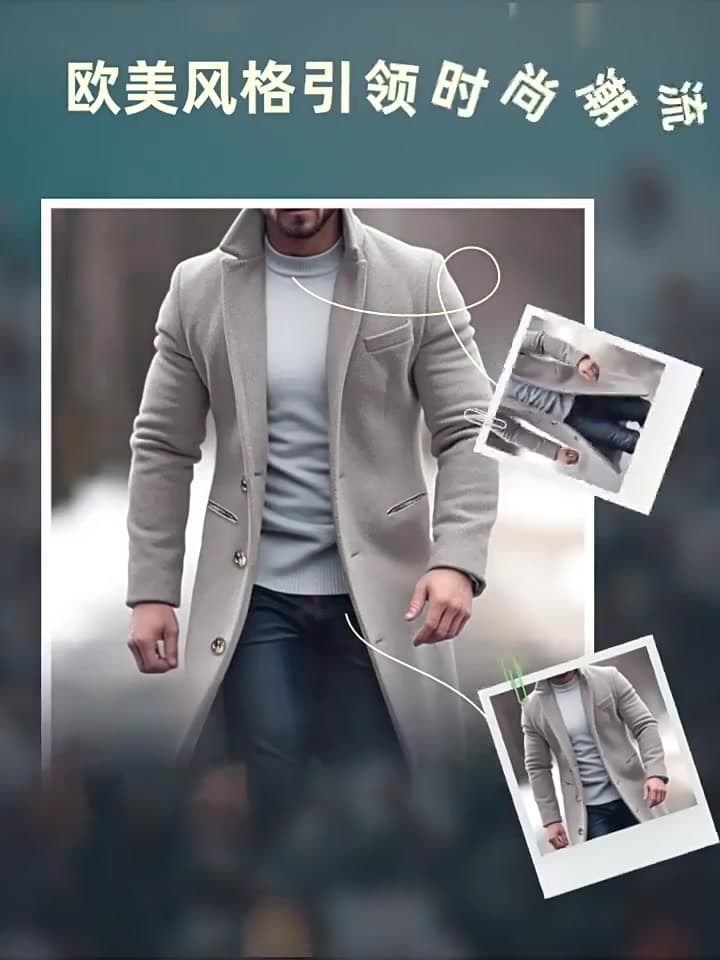 Lapel Wool Blend Men's Trench Coats, Warm Long Overcoat For Man, Winter Mid-Length Mans Jackets