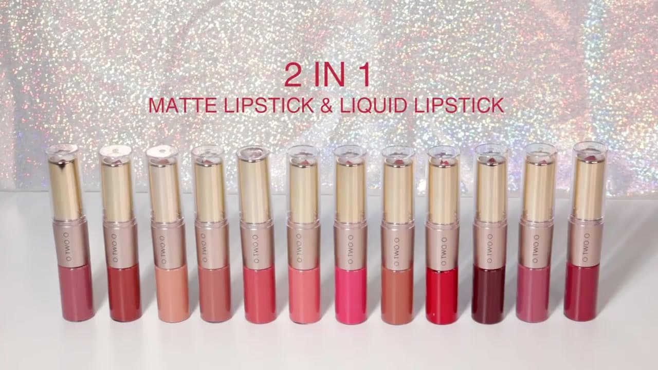 Wholesale O.TWO.O 2 IN 1 Matte Lipstick&Liquid Lipstick 12 Colors Makeup Lip Glaze Waterproof Batom Lip Gloss Tint Cosmetics