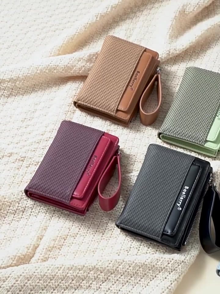 Baellerry Women's Fashion Zipper Wallet Short Bifold Buckle Coin Purse Multi-slot Card Holder Handbag
